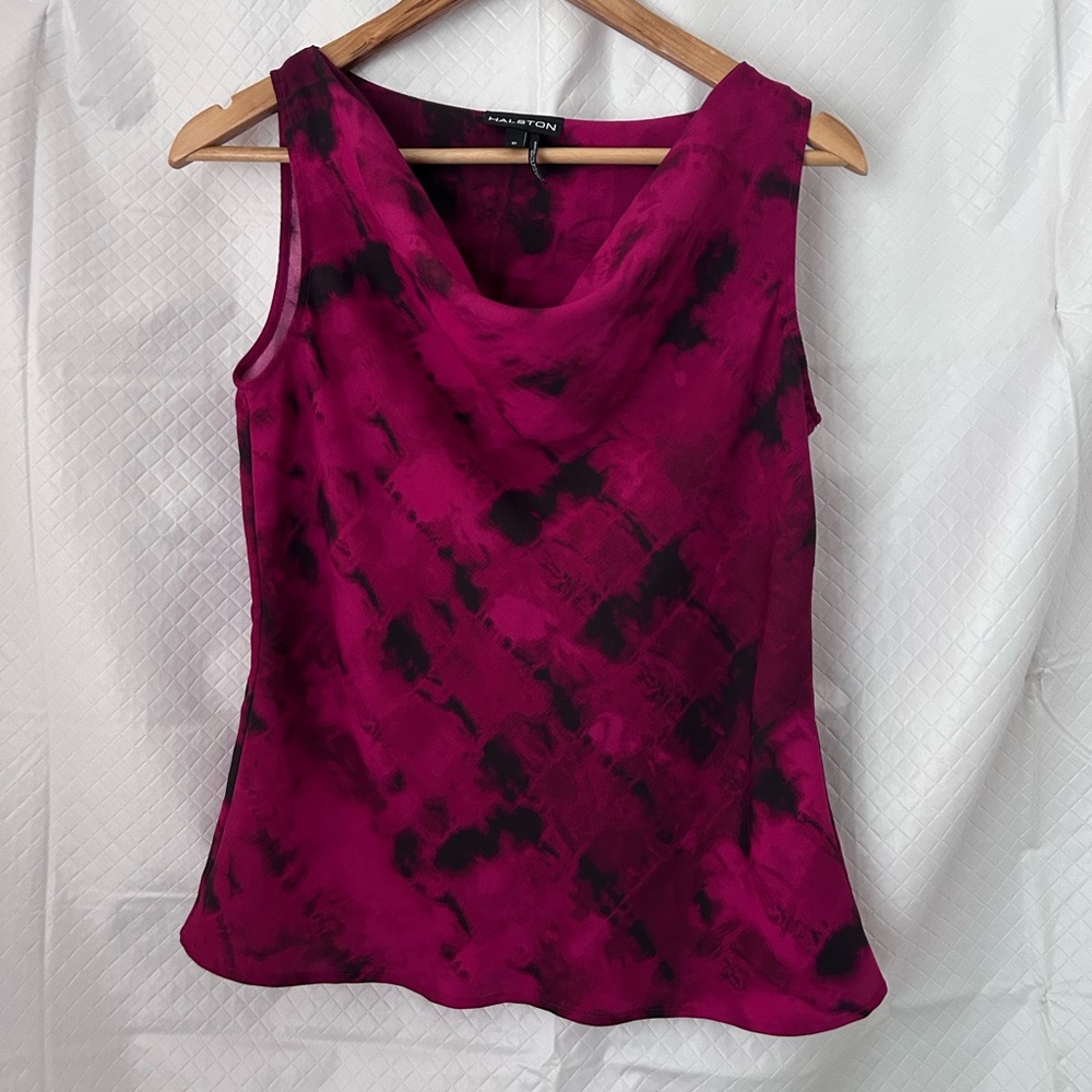 Halston Heritage Magenta and Black Sleeveless Blouse